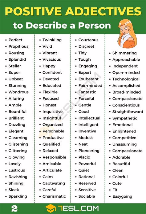 Positive Adjectives To Describe A Person In English Esl