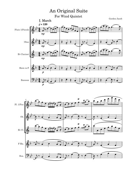 An Original Suite Gordon Jacob For Wind Quintet Sheet Music For Flute Oboe Clarinet In B