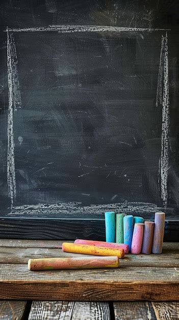 Premium Photo Classroom Chalkboard With Rainbow Chalk Pieces In Front