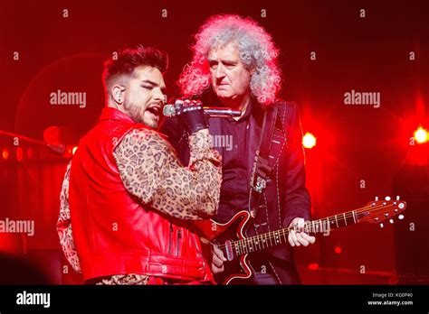 Singer Adam Lambert Left And Guitarist Brian May Of British Group