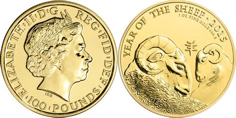 100 Pounds Elizabeth II Year Of The Sheep 1 Oz Fine Gold United