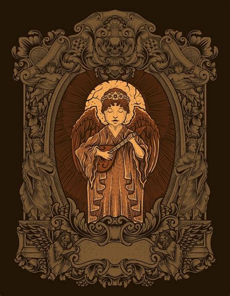 Premium Vector Illustration Hand Drawn Vintage Angel Playing Guitar