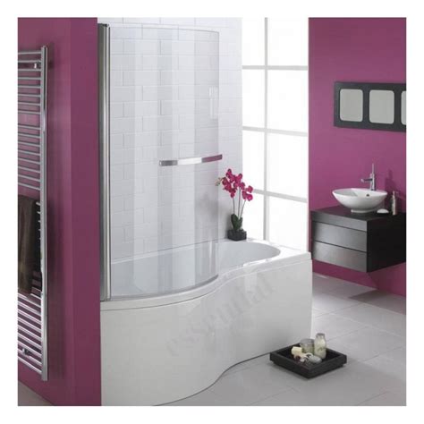 Essential Hampstead Left Handed Shower Bath Curved Glass Bath Screen And Panel 1700 X 850 Mm