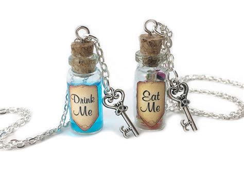 Drink Me Eat Me Alice Adventures In Wonderland Necklace Set