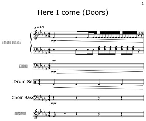 Here I come (Doors) - Sheet music for Piano, Trombone, Drum Set, Choir ...