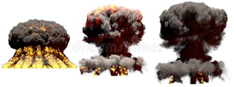 3D Illustration of Explosion - 3 Large Different Phases Fire Mushroom ...