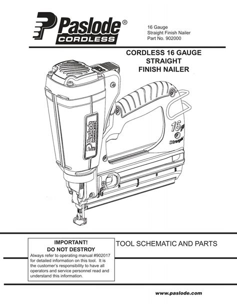 Tool Schematic And Parts Cordless 16 Gauge Straight Finish Nailer