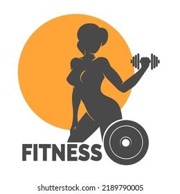 Fitness Club Logo Emblem Woman Holds Stock Vector Royalty Free