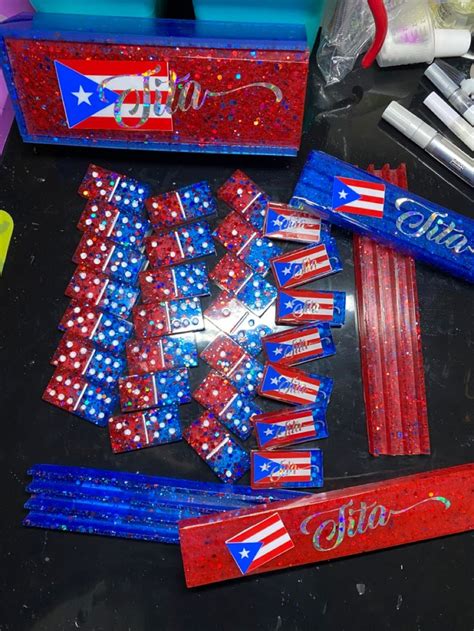 PR Flag Theme Domino Set Diy Resin Art Custom Dominoes Dominoes Set