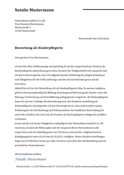 Bewerbung Kinderpfleger Kinderpflegerin Spirofrog