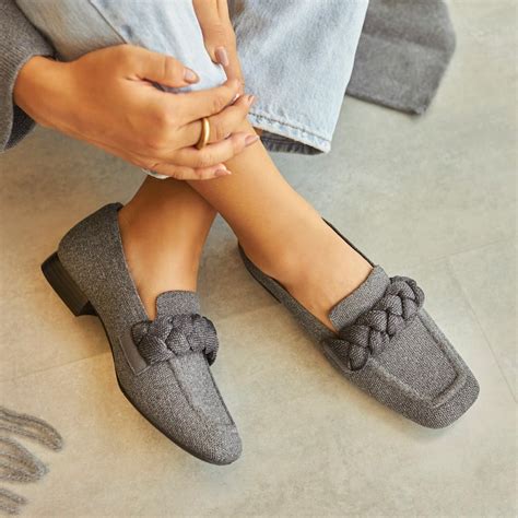 Caitlin Square Toe Knot Loafers In Rich Grey Sustainable And Stylish Vivaia