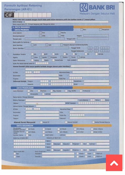 Contoh Pengisian Formulir Pembukaan Rekening Perorangan Bank Bri
