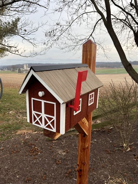 Wooden Barn Mailbox With A Durable Vinyl Shake Roof Amish Made Unique