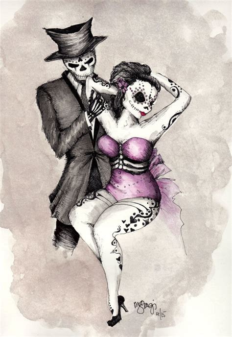 Romantic Dia De Los Muertos Couple By Stagi Works Sugar Skull Art Skull Art Art