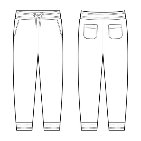 Technical sketch of casual pants with pockets. KIds trousers design template. CAD male sport ...