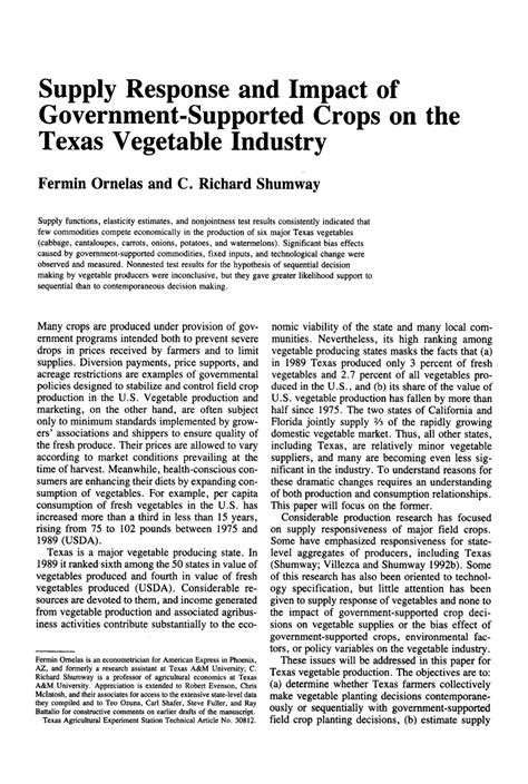 Pdf Supply Response And Impact Of Government Supported Crops On The