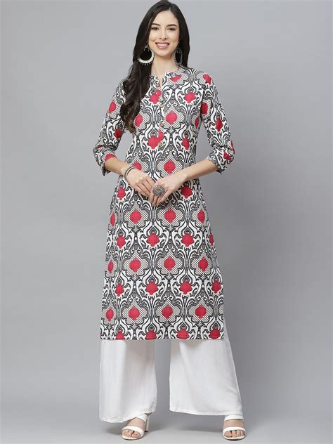 Buy Aayusika Women Ethnic Motifs Printed Mandarin Collar Cotton Kurta