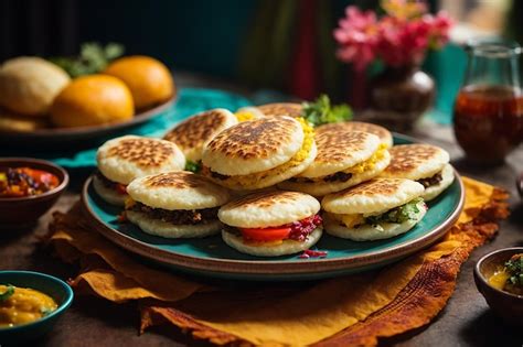 Premium AI Image | assortment of arepas with filling on plate