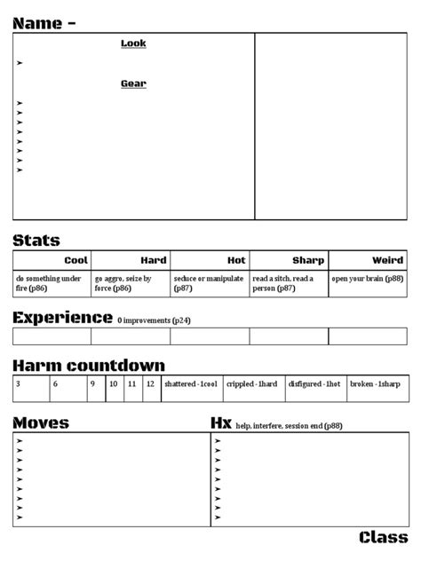 Apocalypse World Character Sheet Template Pdf