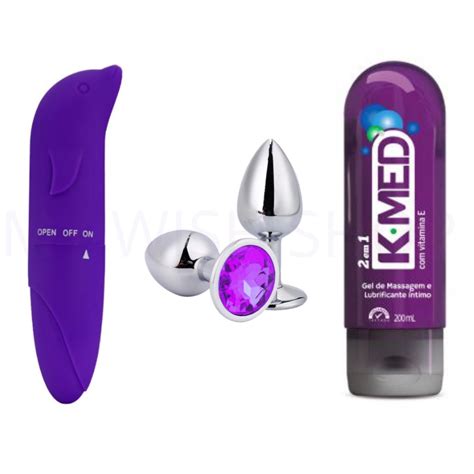 Kit Sex Shop Vibrador Golfinho Ponto G Aveludado Mais Plug Anal Tamanho