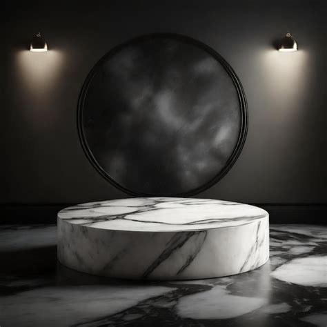 Premium Photo Round White Marble Podium For Product Presentation