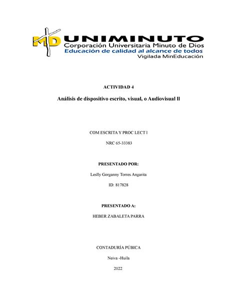 Actividad Actividad An Lisis De Dispositivo Escrito Visual O