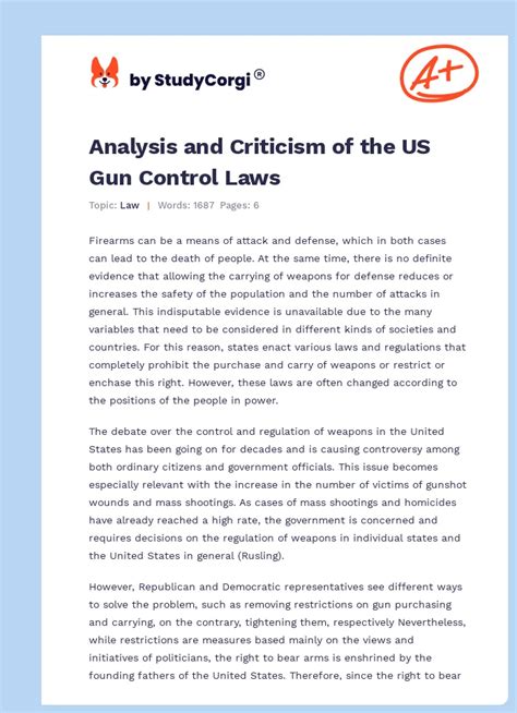 Analysis And Criticism Of The Us Gun Control Laws Free Essay Example