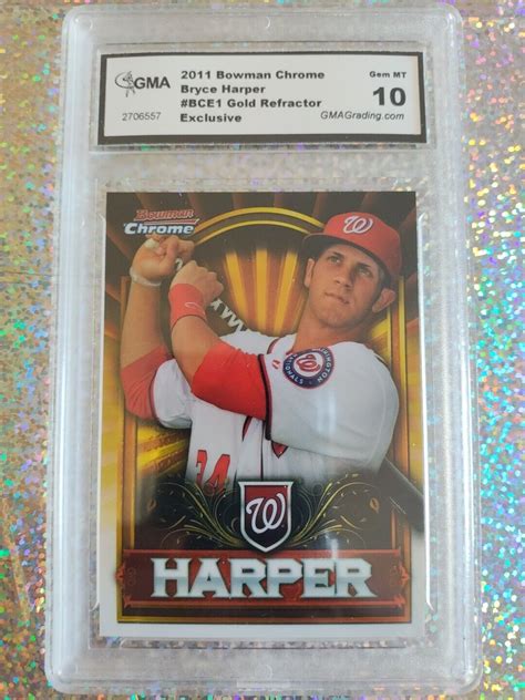 Bryce Harper 2011 Bowman Chrome Gold Refractor Rookie Card GMA 10