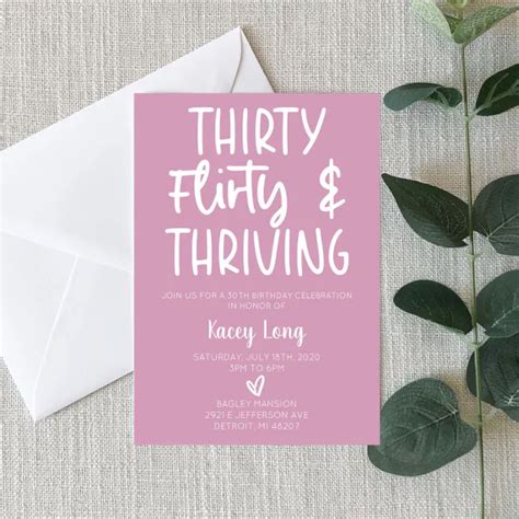 Thirty Flirty And Thriving 30th Birthday Party Inv Invitation Zazzle