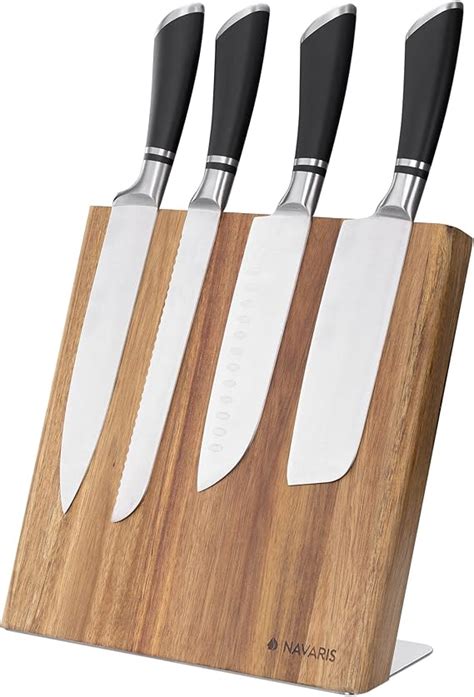 Navaris Wooden Magnetic Knife Holder Universal Wood Magnetic Block