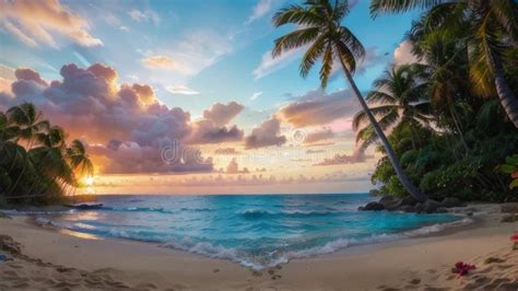 Illustration of a Hawaii Beach Stock Photo - Image of silhouette ...