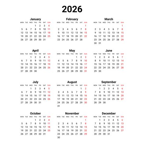 2026년 간이 달력 벡터, 2026년 간이 달력, 2026 간단한 달력 벡터, 2026년 PNG, 일러스트 및 벡터 에 대한