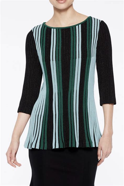 Ming Wang Top Knit Tunic Fit And Flare Leather Striped