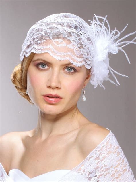 Juliet Cap In White Lace With Fascinator Flower Clip La Bella Bridal