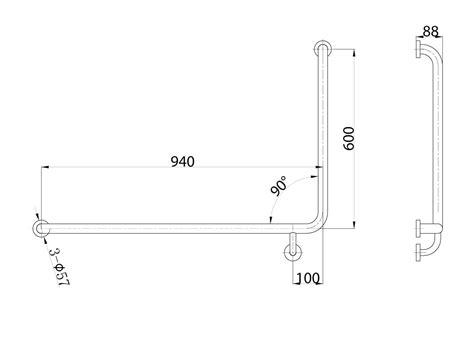 Mobi 940 X 600mm X 90 Degree Left Hand Grab Rail Polished Stainless