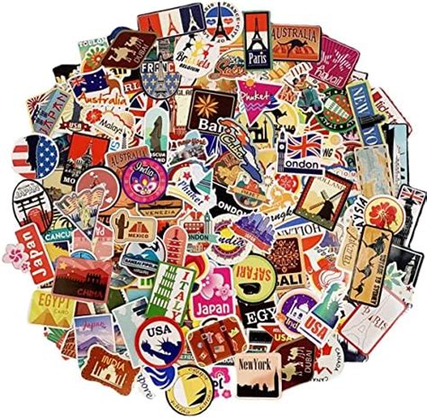 Kinwodon Pcs Maps Travel Stickers World Famous Landmarks Country