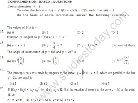 Jee Mathematics Application Of Derivatives Mcqs Set C With Answers