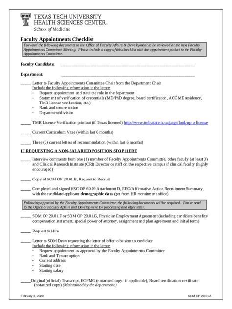 Checklist Tenure Track Temporary Full Time Faculty Appointments Doc