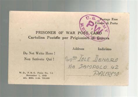 Us Army Pow Postcard Cover To Italy Prisoner Of War Held In Oran