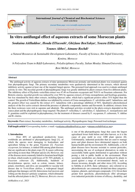 PDF In Vitro Antifungal Effect Of Aqueous Extracts Of Some Moroccan