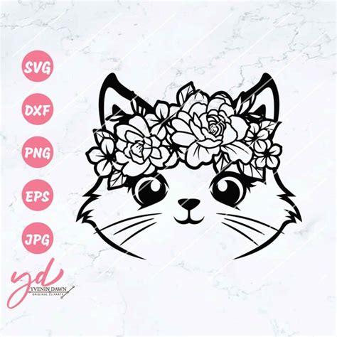 Cat Svg Floral Cat Svg Cat With Flowers Svg Pet Svg Etsy