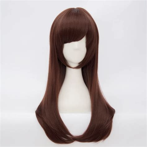 60cm Long Dark Brown Wavy Women Anime Party Cosplay Full Wigwig Cap