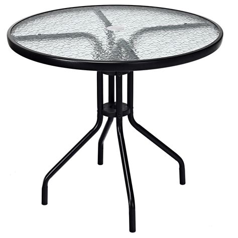 Costway 32outdoor Patio Round Table Tempered Glass Top Wumbrella Hole Steel Frame New