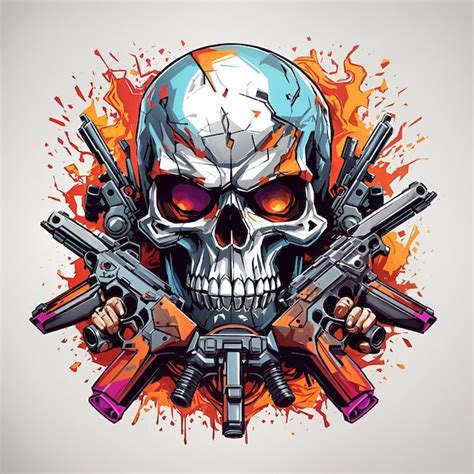 Premium AI Image A Skull With Guns And Colourful Style For Tshirt Design