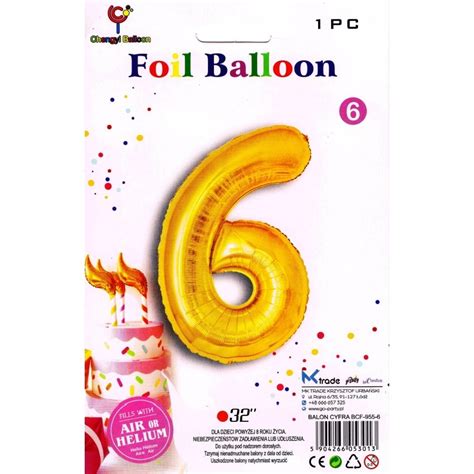 Balon foliowy złoty cyfra 6 wys 81 cm MK Trade Przyjęcia i okazje w