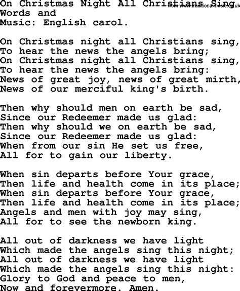 Christmas Hymns Carols And Songs Title On Christmas Night All