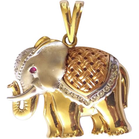 Lucky Elephant Diamond Sapphire K Gold Elephant Pendant Necklace Sold