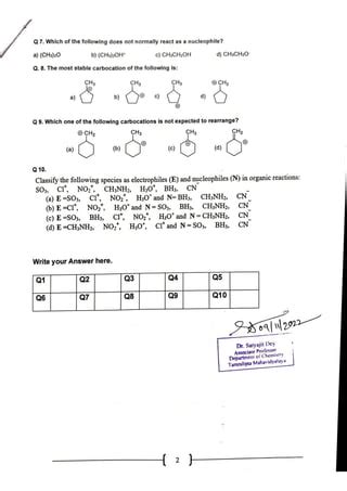 Class Test Question Reaction Mechanism I II SEM I And SEM II Pdf