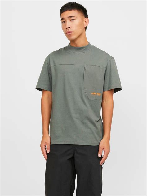 Printed Crew Neck T Shirt Medium Green Jack And Jones®