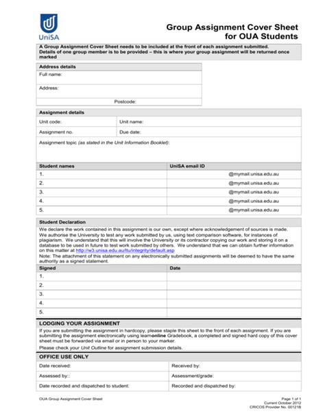 Oua Group Assignment Cover Sheet